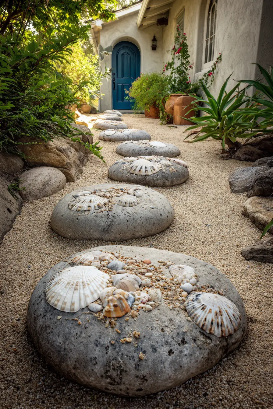 Coastal-Inspired Walkway with Seashell Accents