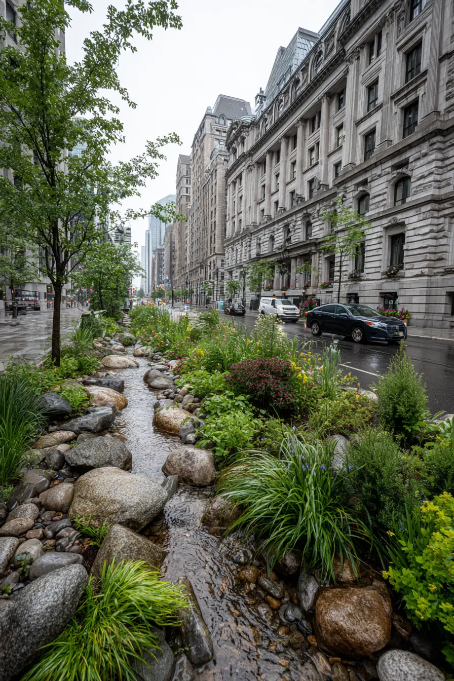 Rain Garden Hellstrip with Natural Flow