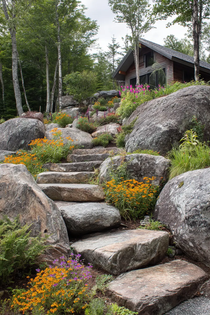 Natural Stone Steps in a Woodland Hillside