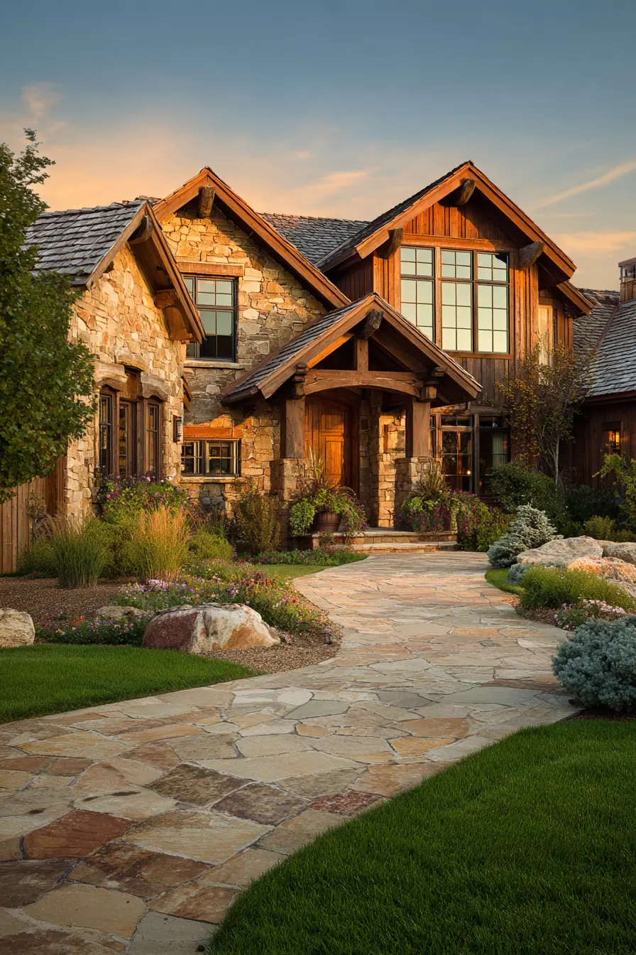 Rustic Stone and Wood Siding Blend