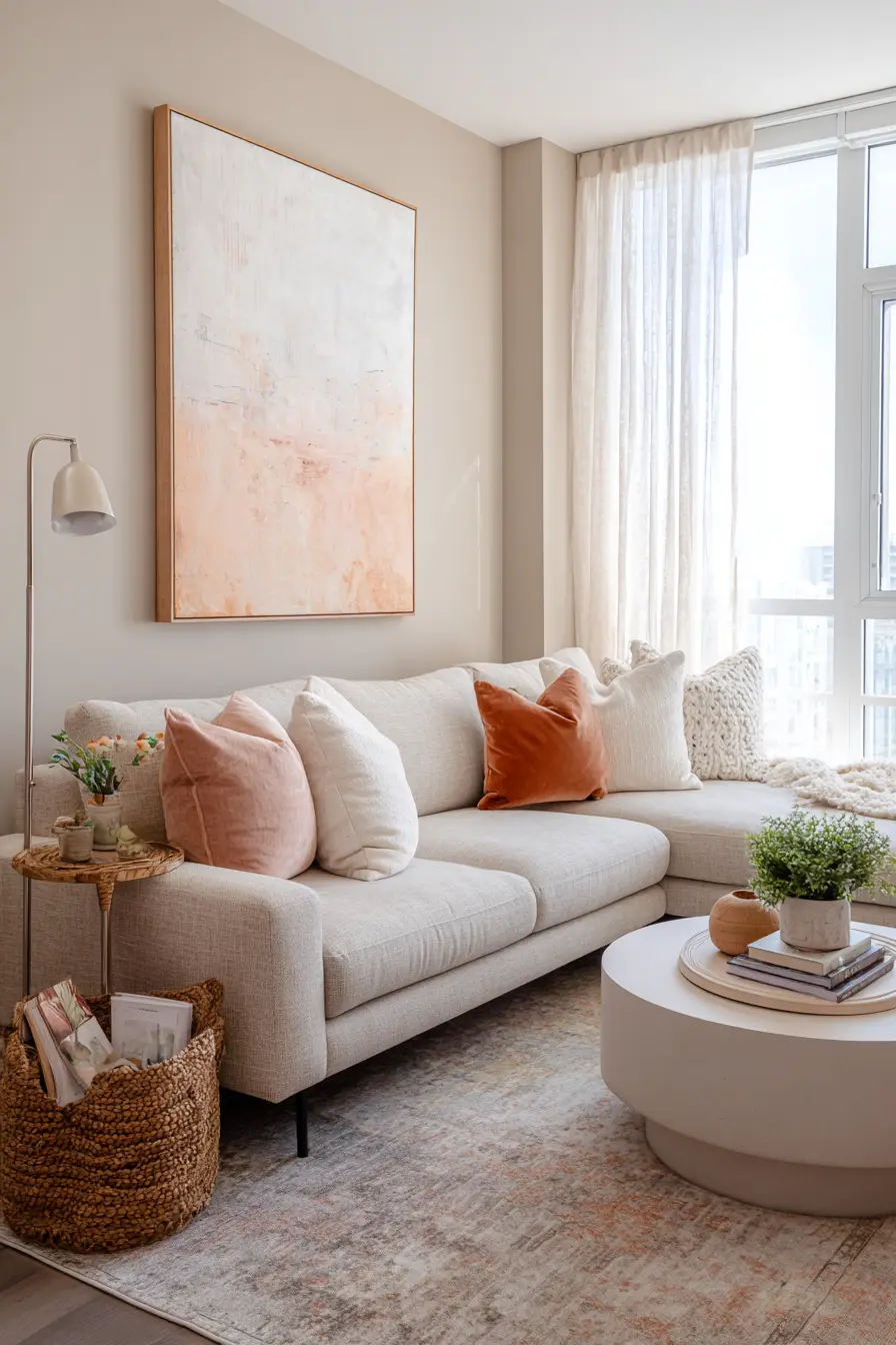 Soft Neutrals with Blush Accents: A Sofa that Radiates Warmth