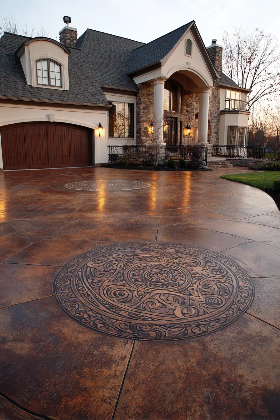 Decorative Stamped Driveway with Medallion Design