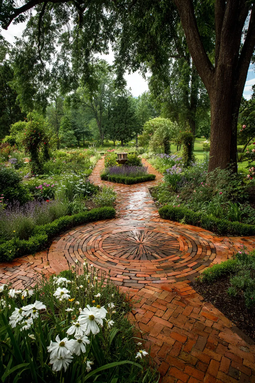 Garden Pathway with Circular Brick Accent