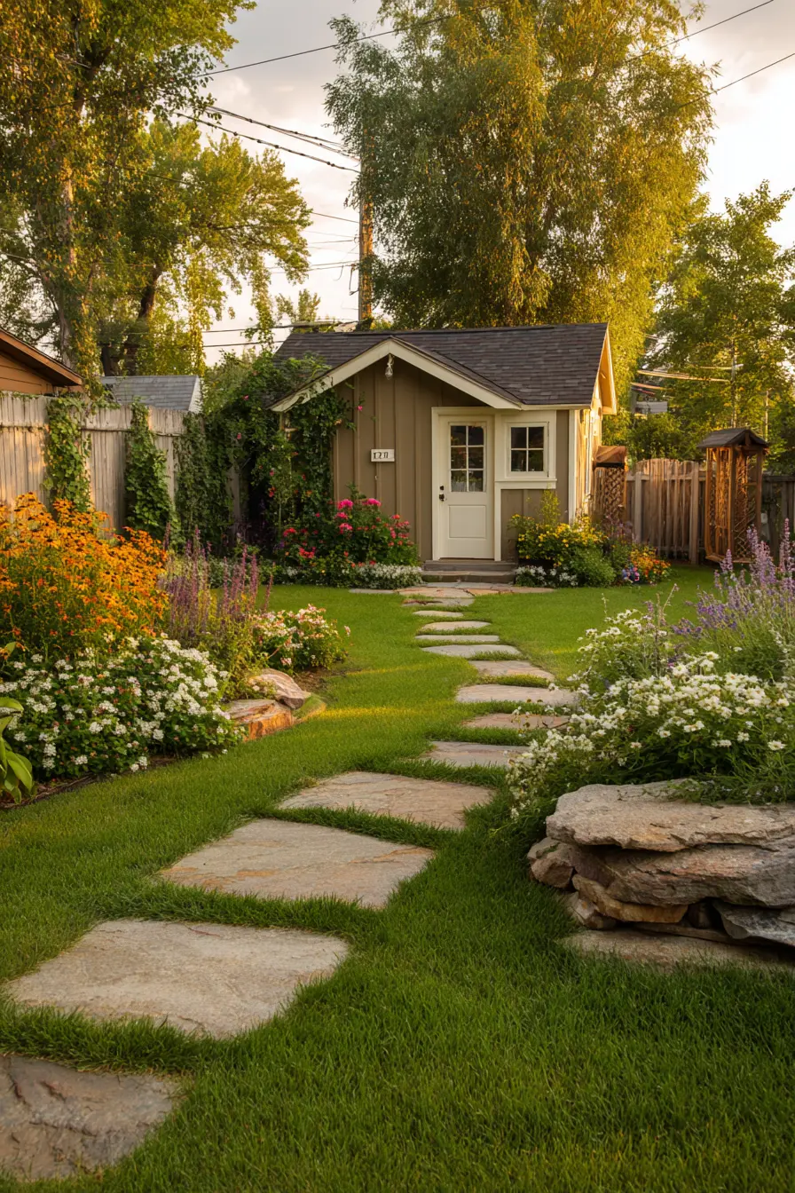 Stone Pathway with Charming Garden Borders
