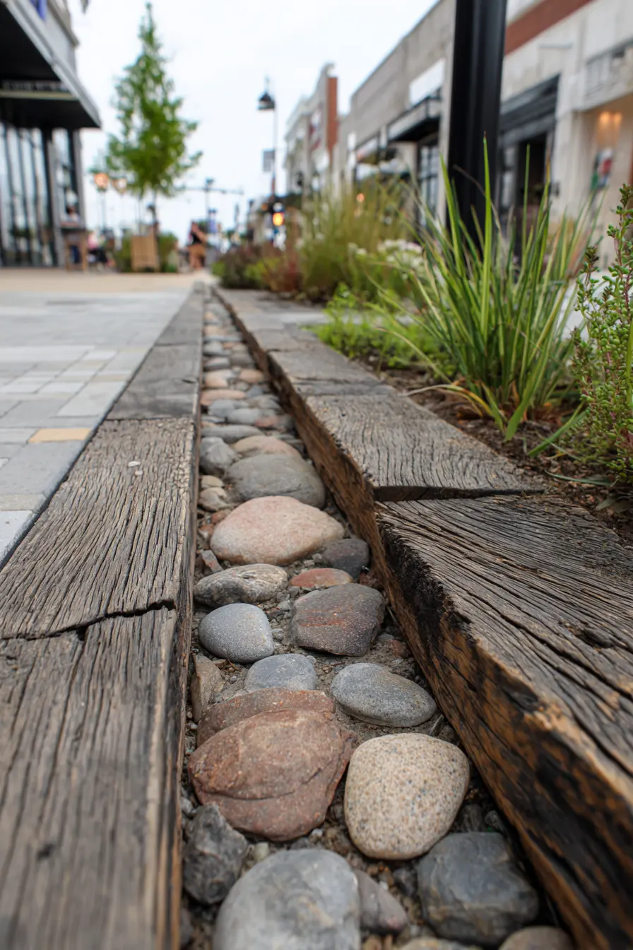Rustic Timber and River Rock Edge