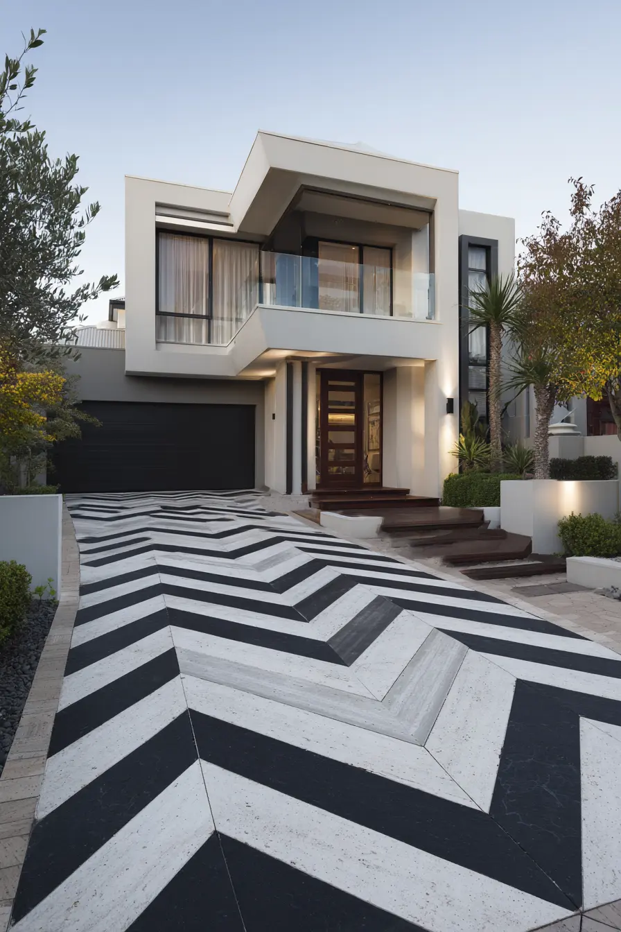 Bold Black and White Chevron Driveway