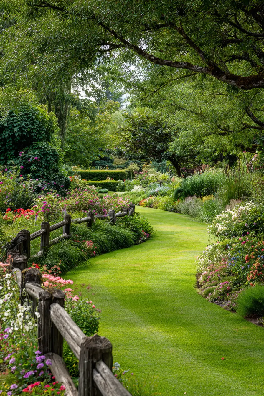 Wooden Fence Border for a Natural Lawn Edge