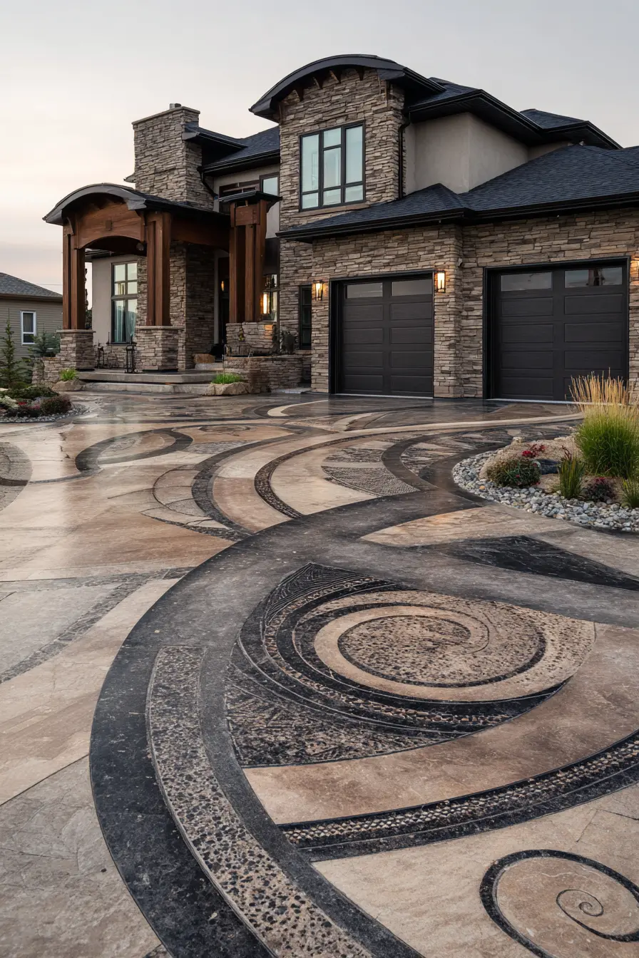 Artistic Driveway with Striking Swirl Patterns