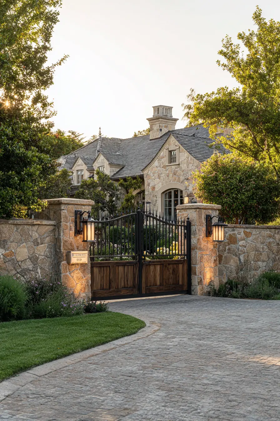 Cobblestone Driveway with Classic Gated Entry