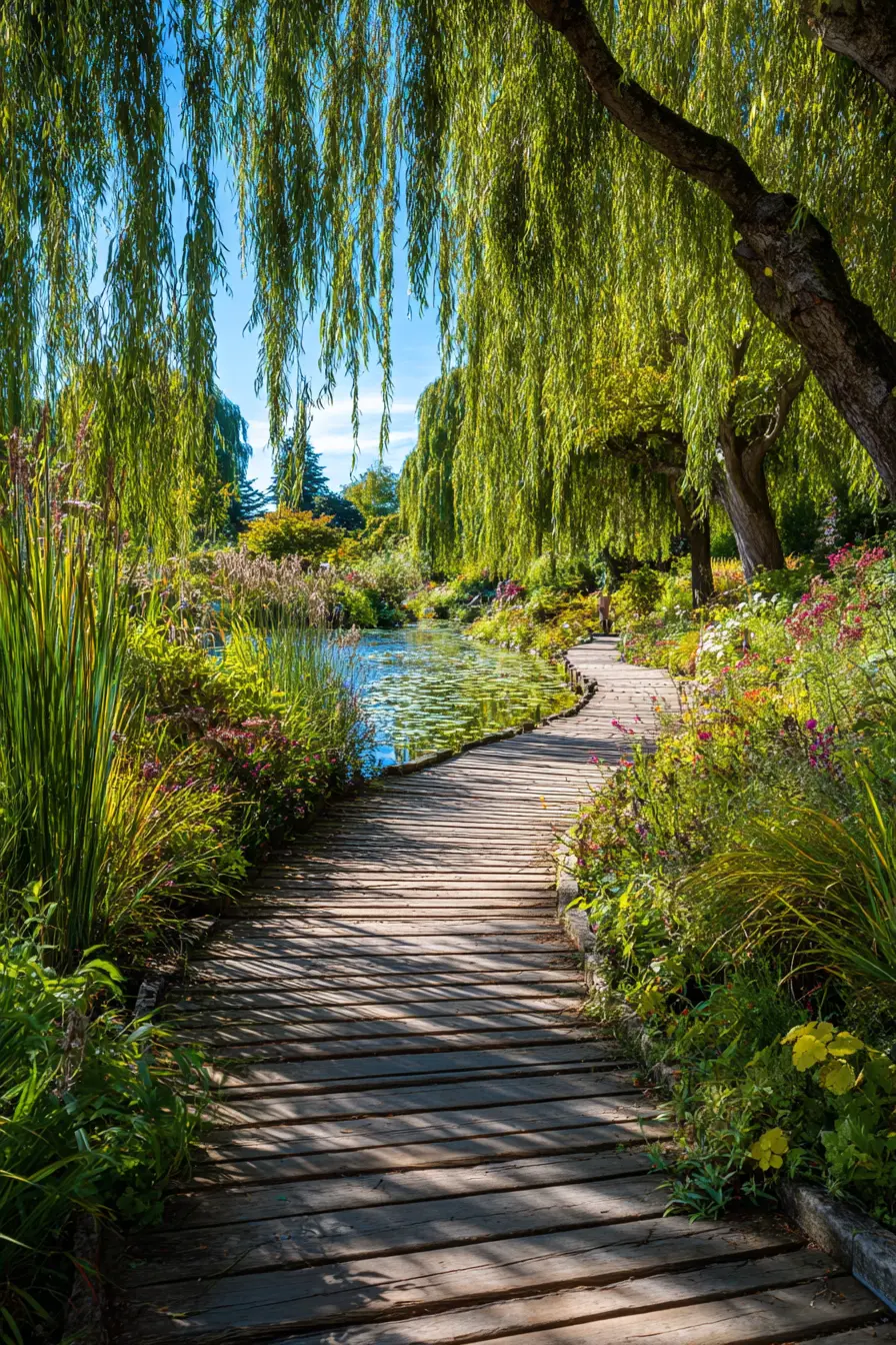 Lakeside Composite Walkway Under Willow Trees