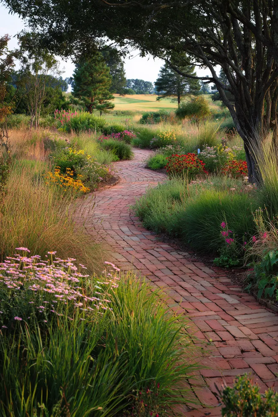 Winding Brick Pathway Through the Garden
