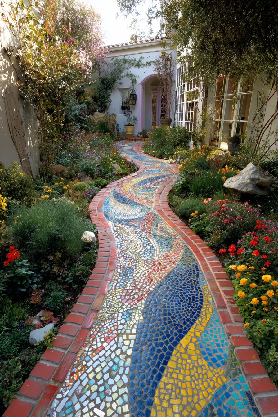 Vibrant Mosaic Pathway with Garden Borders