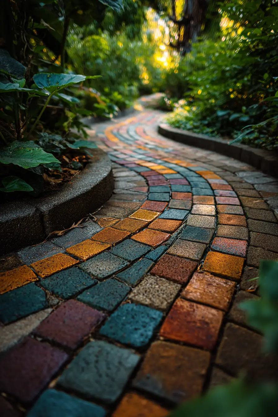 Vibrant Garden Path with Colorful Pavers