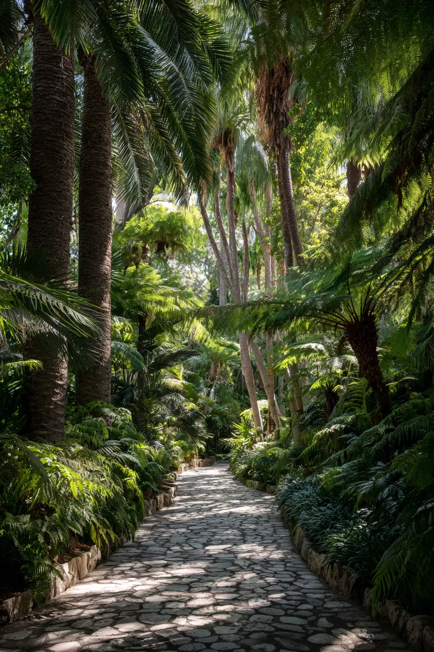 Tropical Walkway with Lush Green Canopy