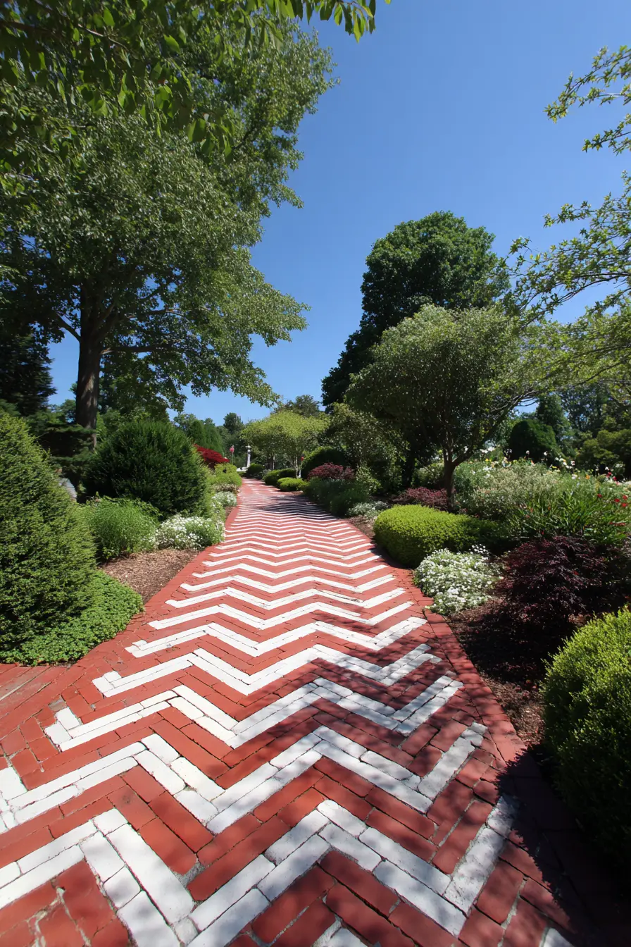 Bold Chevron Brick Paver Pathway