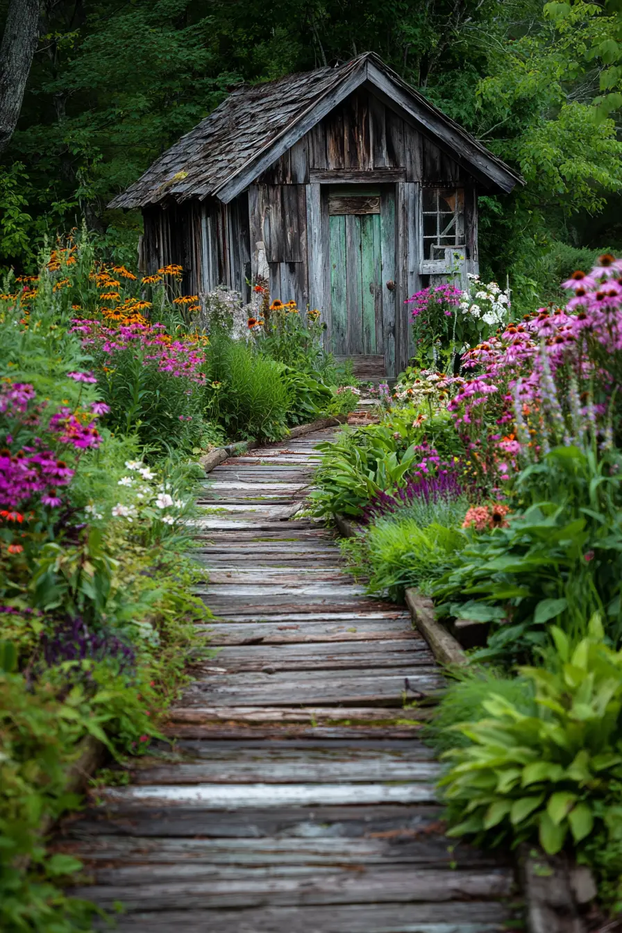 Weathered Wooden Walkway to a Cottage Shed