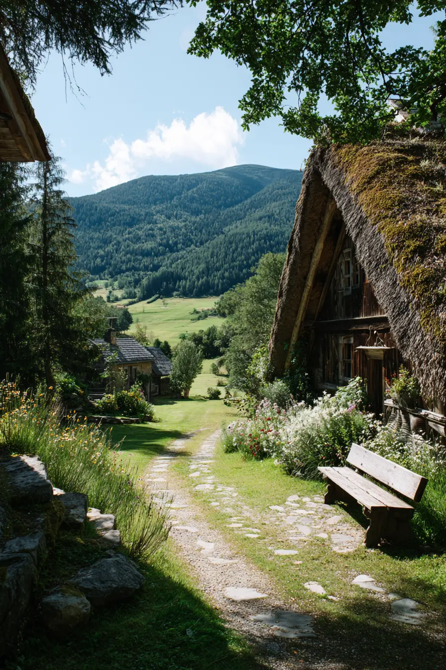 Rustic Horseshoe Driveway with Mountain Charm