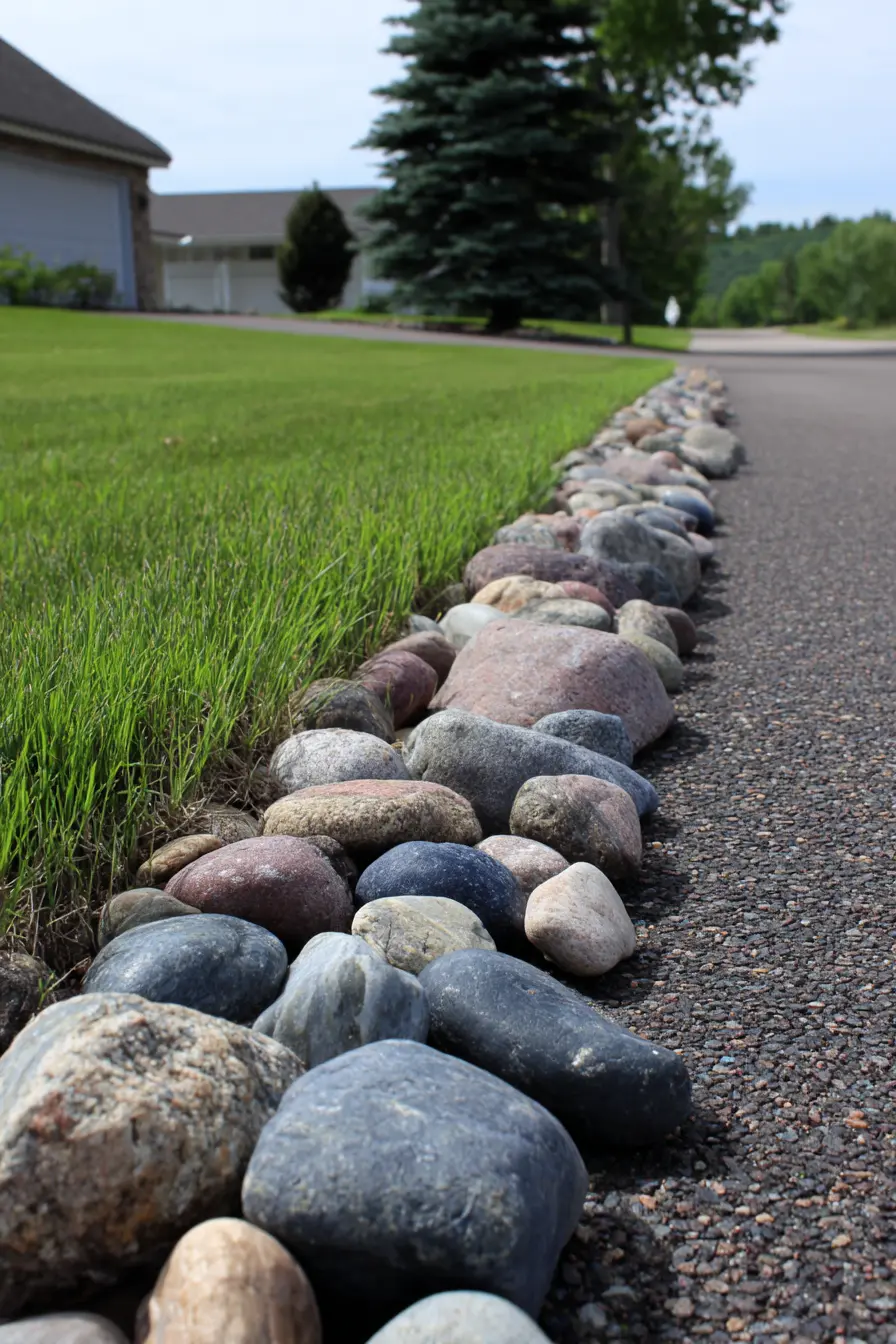 Simple River Rock Border for Driveway Edges