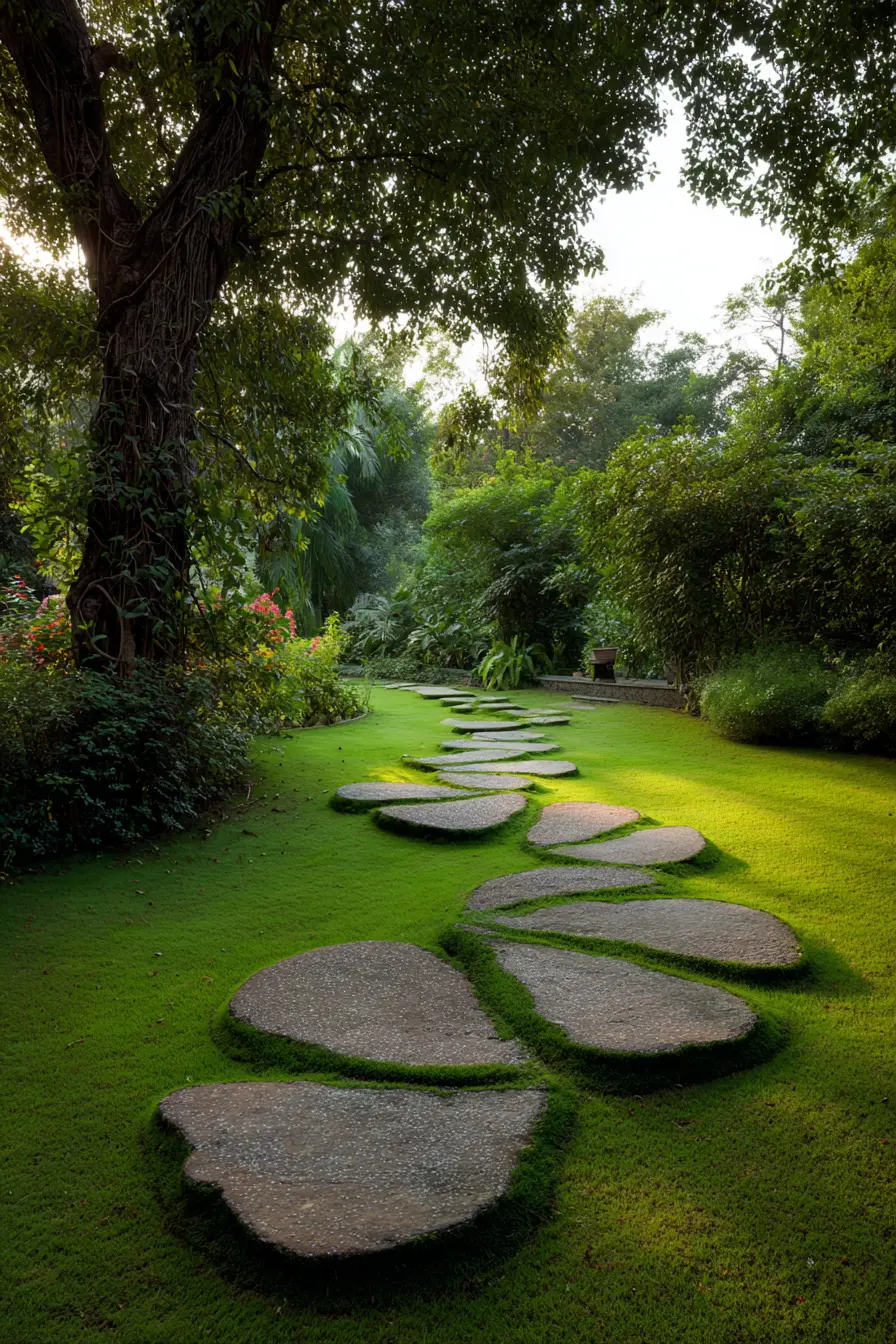 Organic Shaped Stepping Stones on Grass