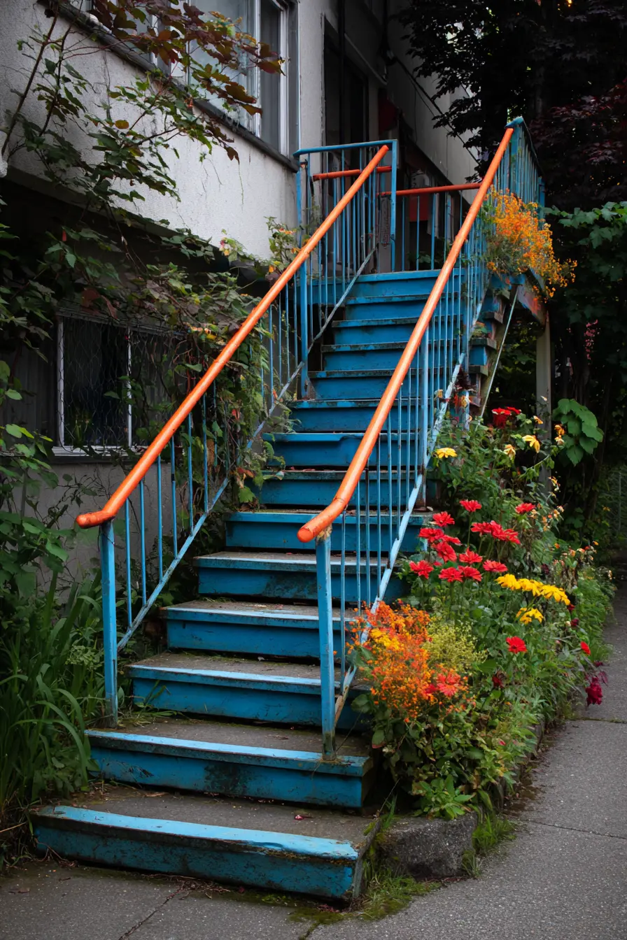 Bright Painted Handrail with Vintage Charm