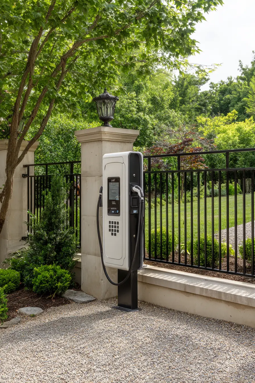Modern Driveway Entrance with EV Charging Station