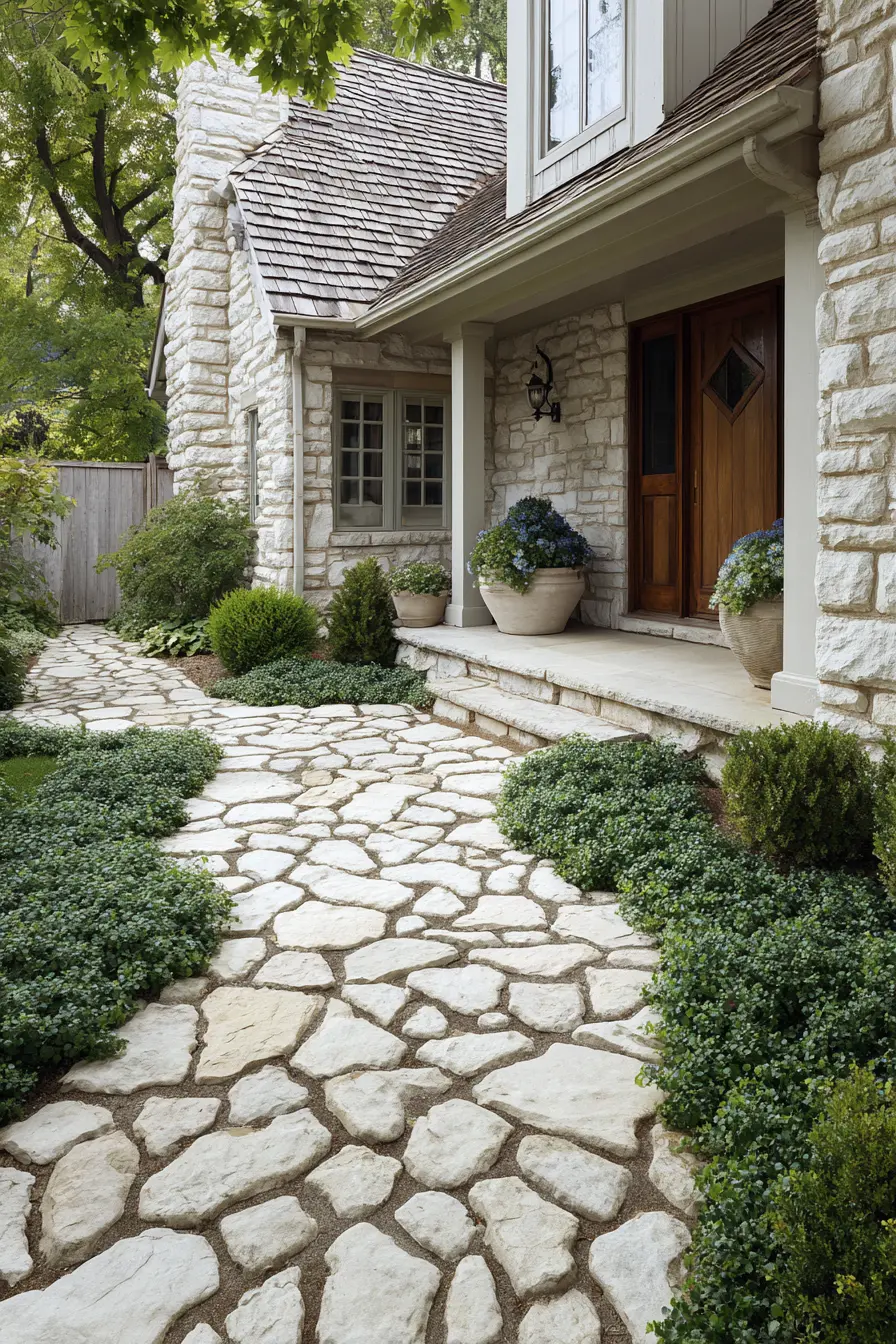 Rustic Stone Walkway with Natural Green Edging