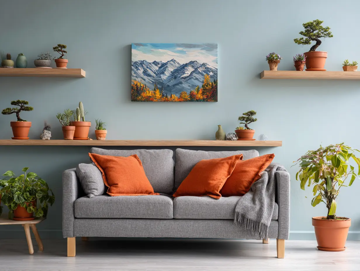 Display a Collection of Bonsais on Floating Shelves