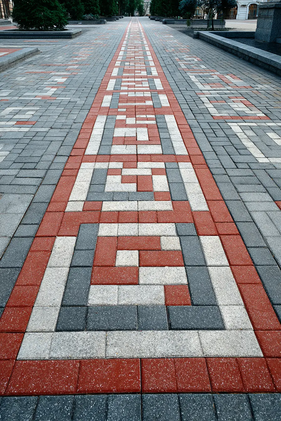 Shared Driveway with Geometric Paver Design