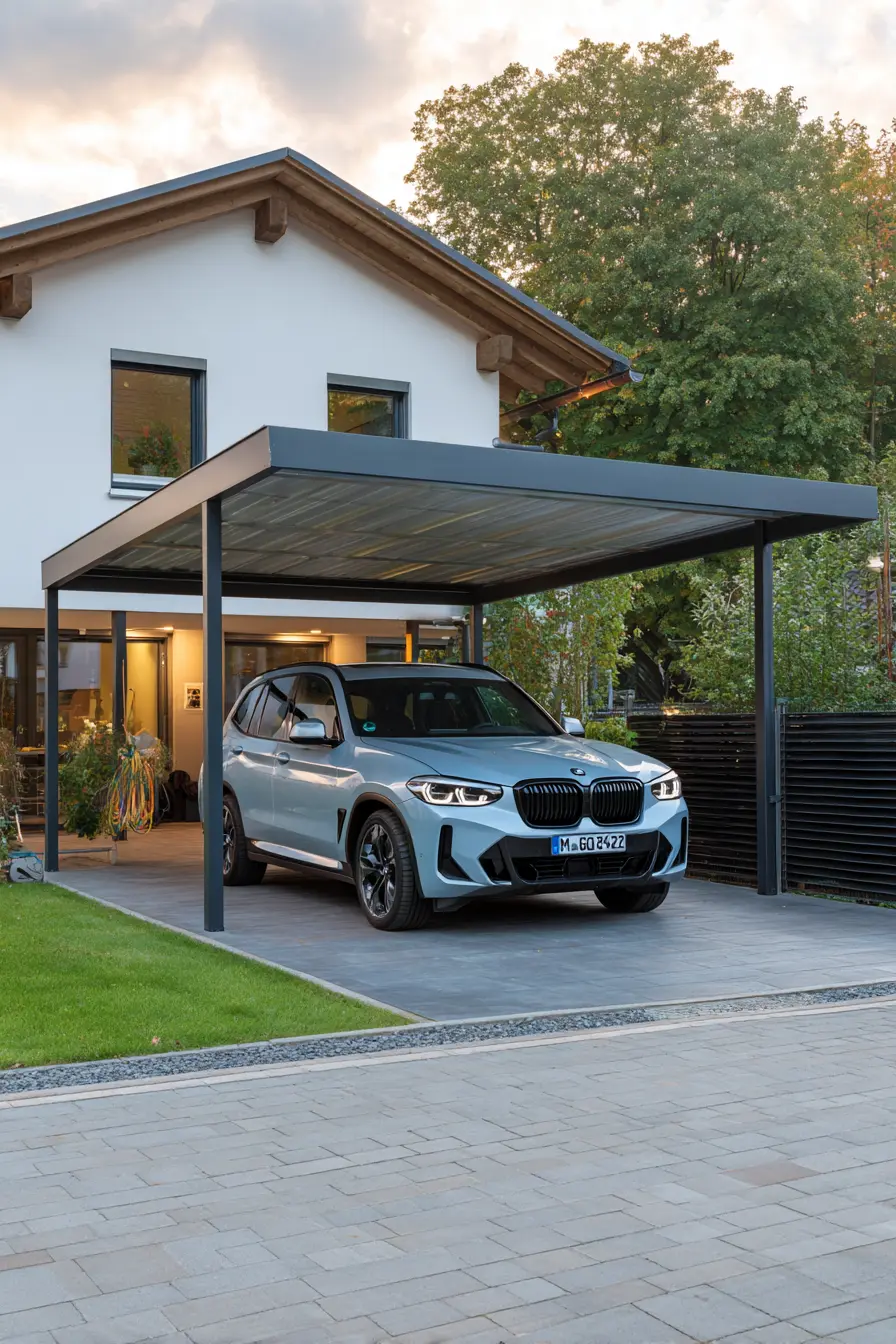 Minimalist Flat Roof Carport for Cool Driveway Shade