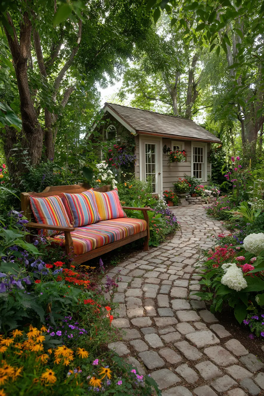 Curved Cobblestone Garden Walkway