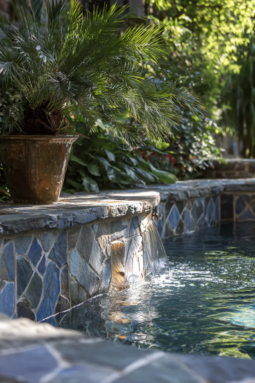 Natural Stone Coping with Waterfall Feature