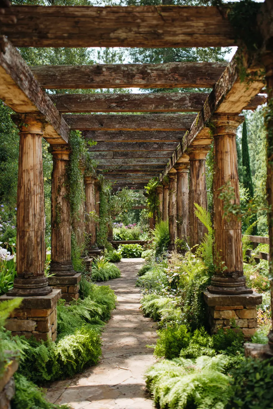 Garden Walkway with Weathered Beam Wraps