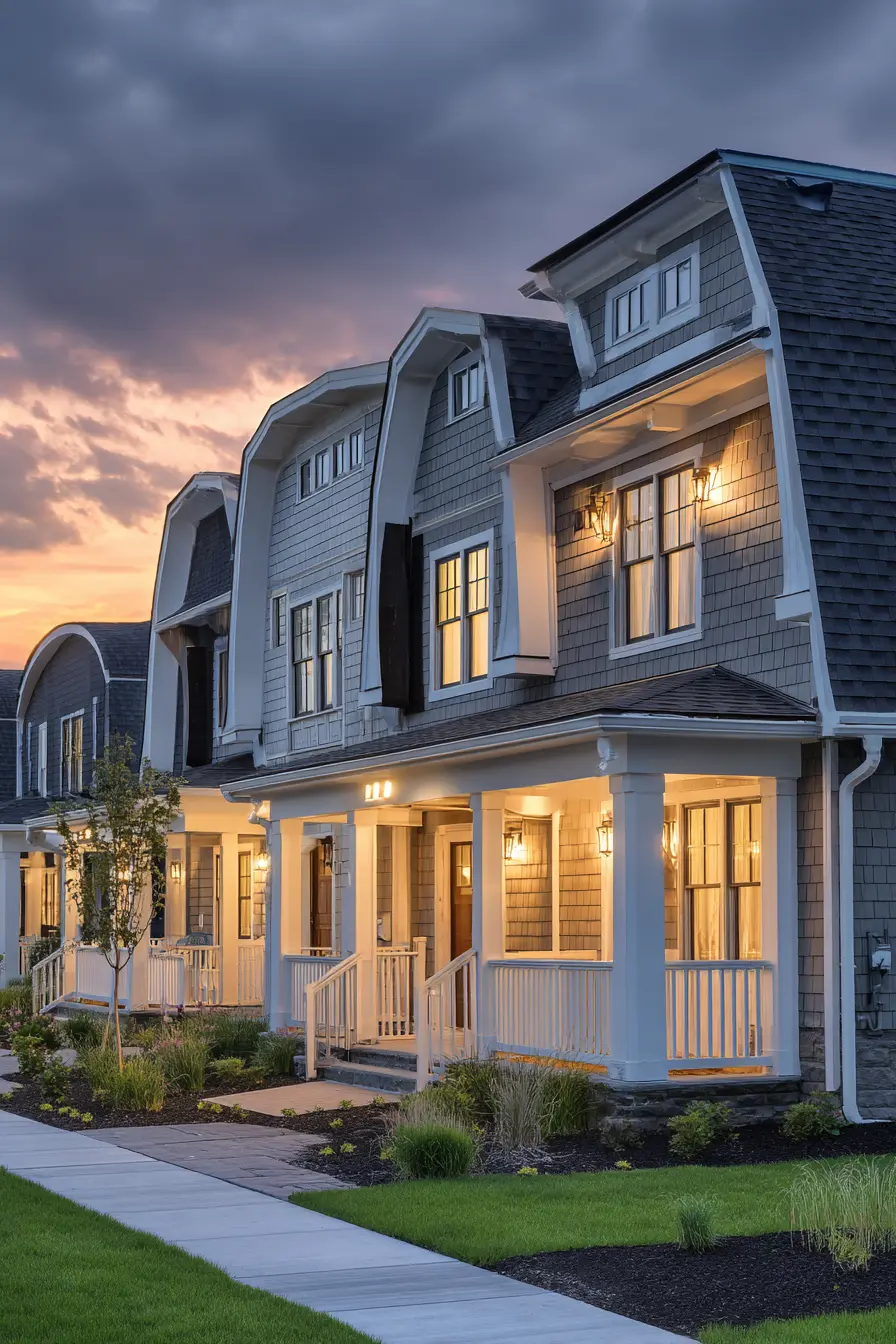 Charming Row Homes with Gambrel Overhang Roofs