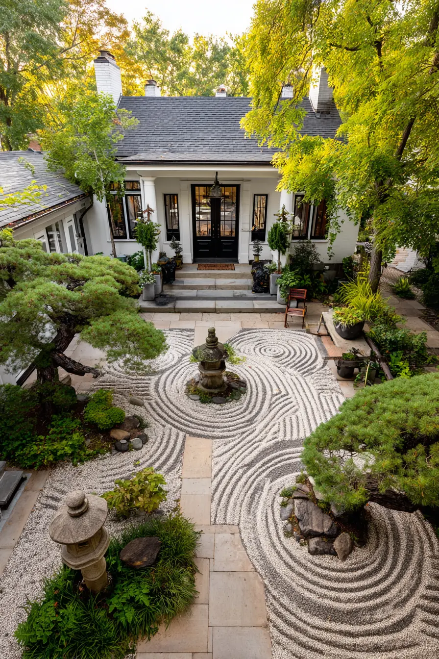 Zen-Inspired Courtyard with Circular Brick Patterns
