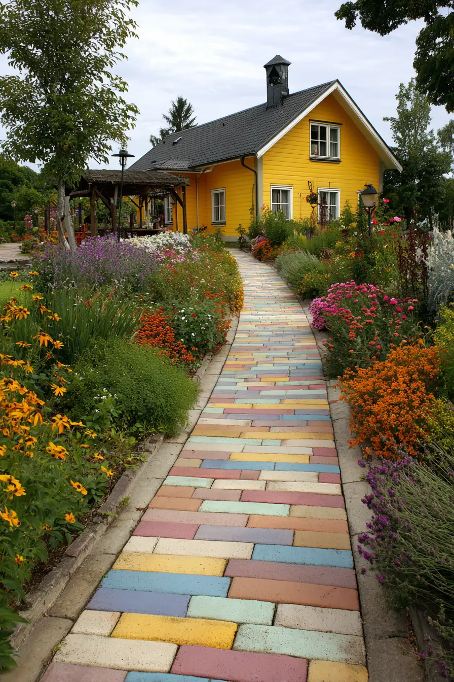 Cheerful Walkway with Colorful Paving Stones