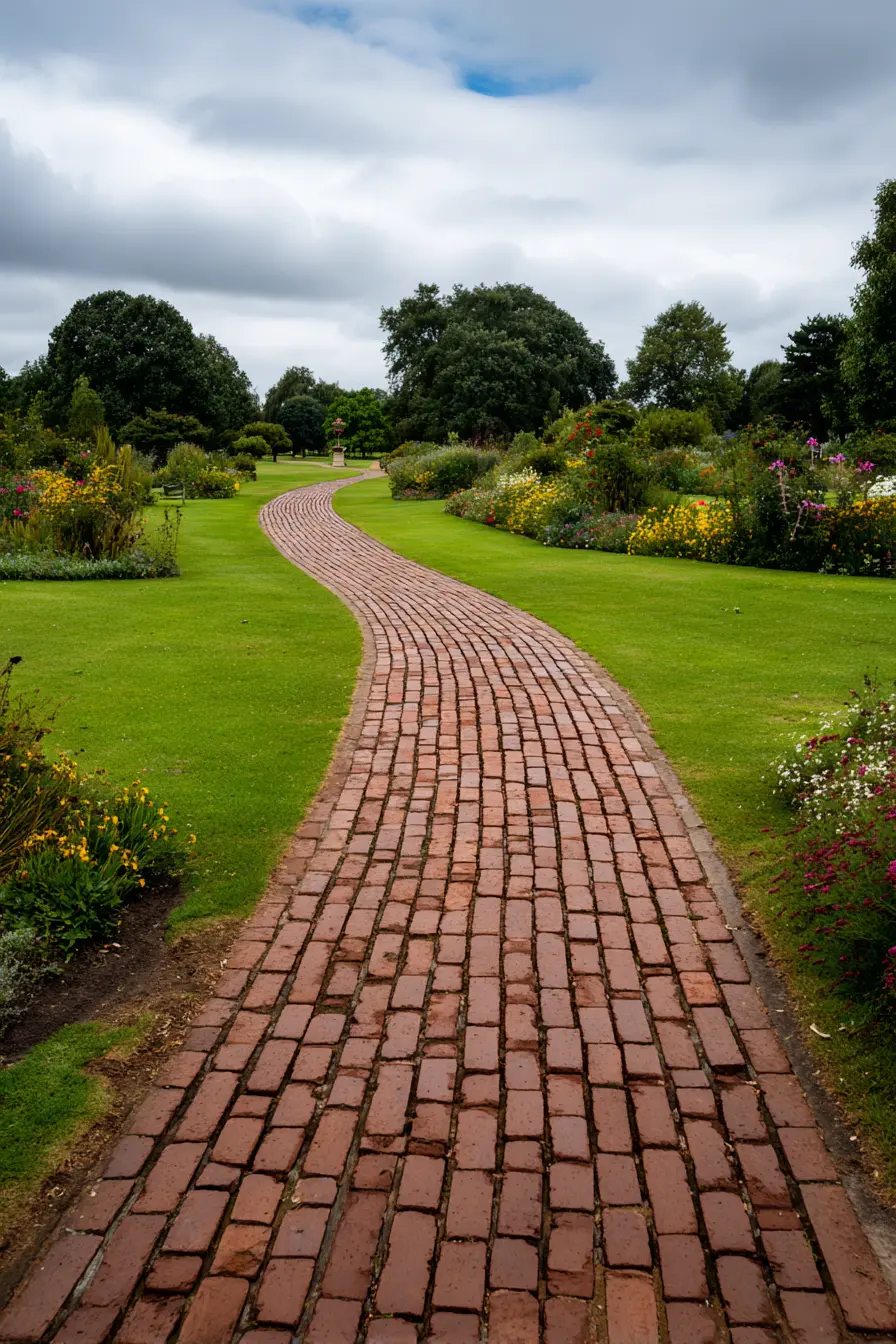 Brick Pathway Edging for a Defined Lawn Look