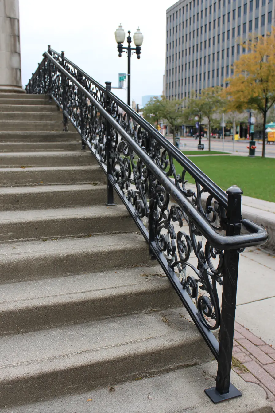 Ornate Wrought Iron Ramp Handrail with Vintage Charm
