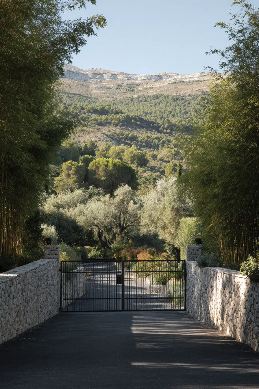 Stone Wall Driveway Divider with Gate