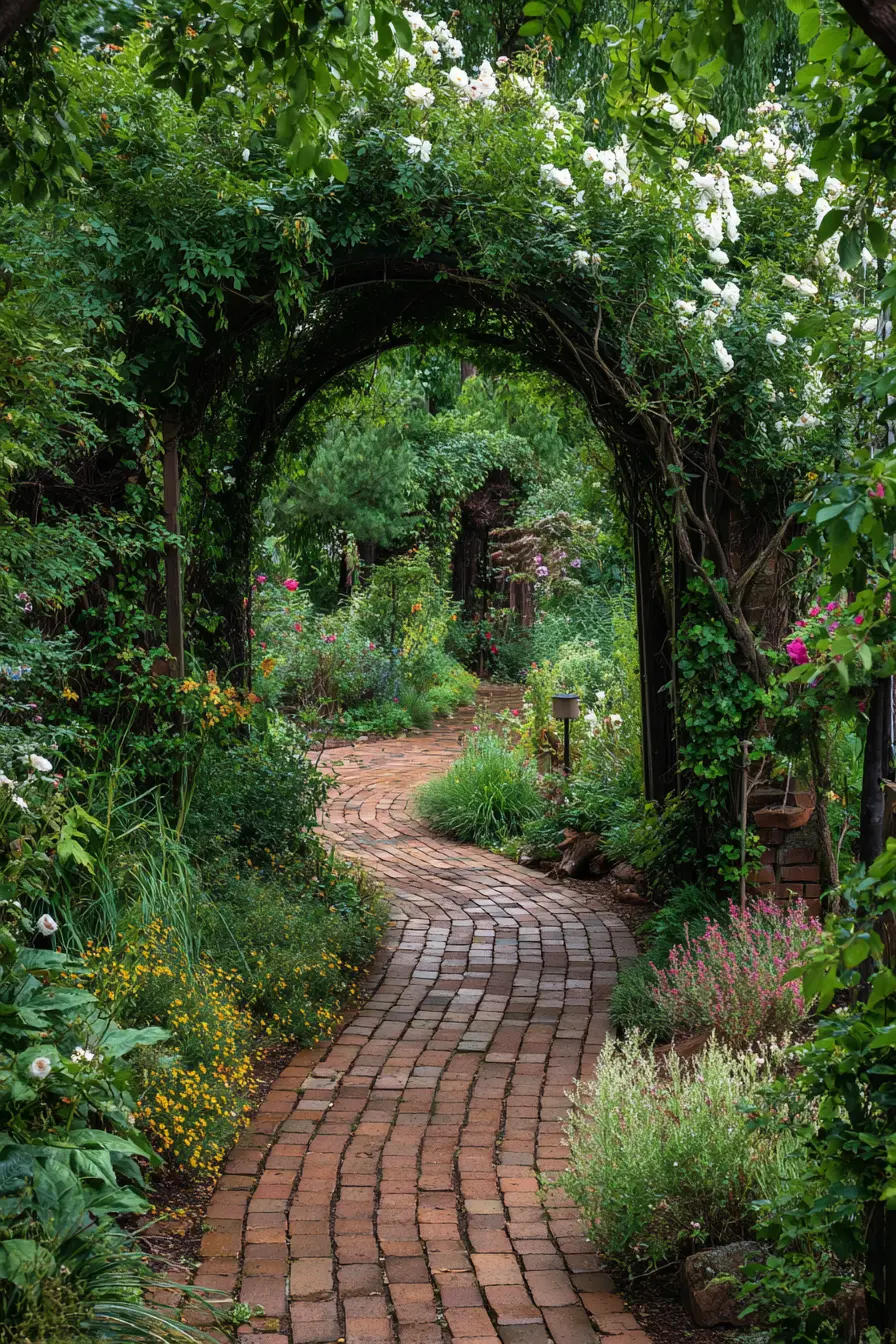 Winding Brick Walkway Through a Garden Arch