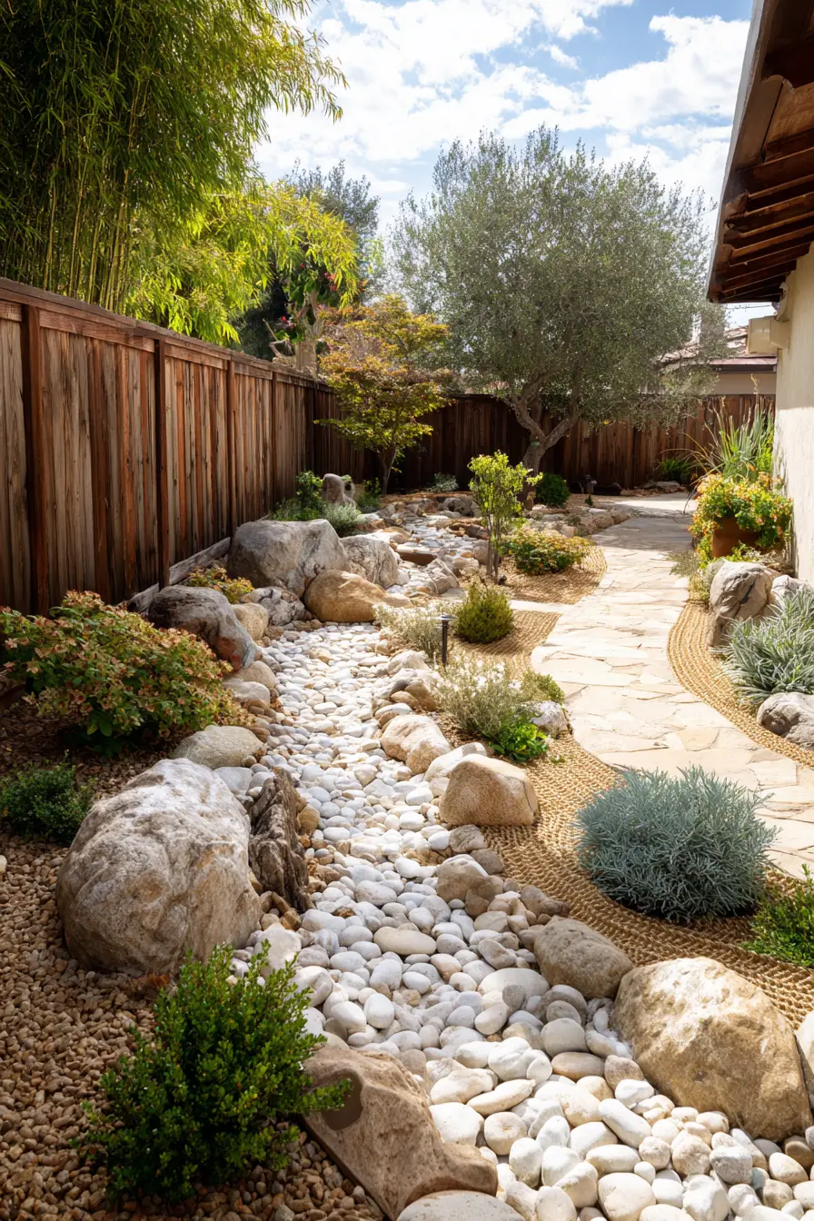Dry Creek Bed Edging with Natural Stones
