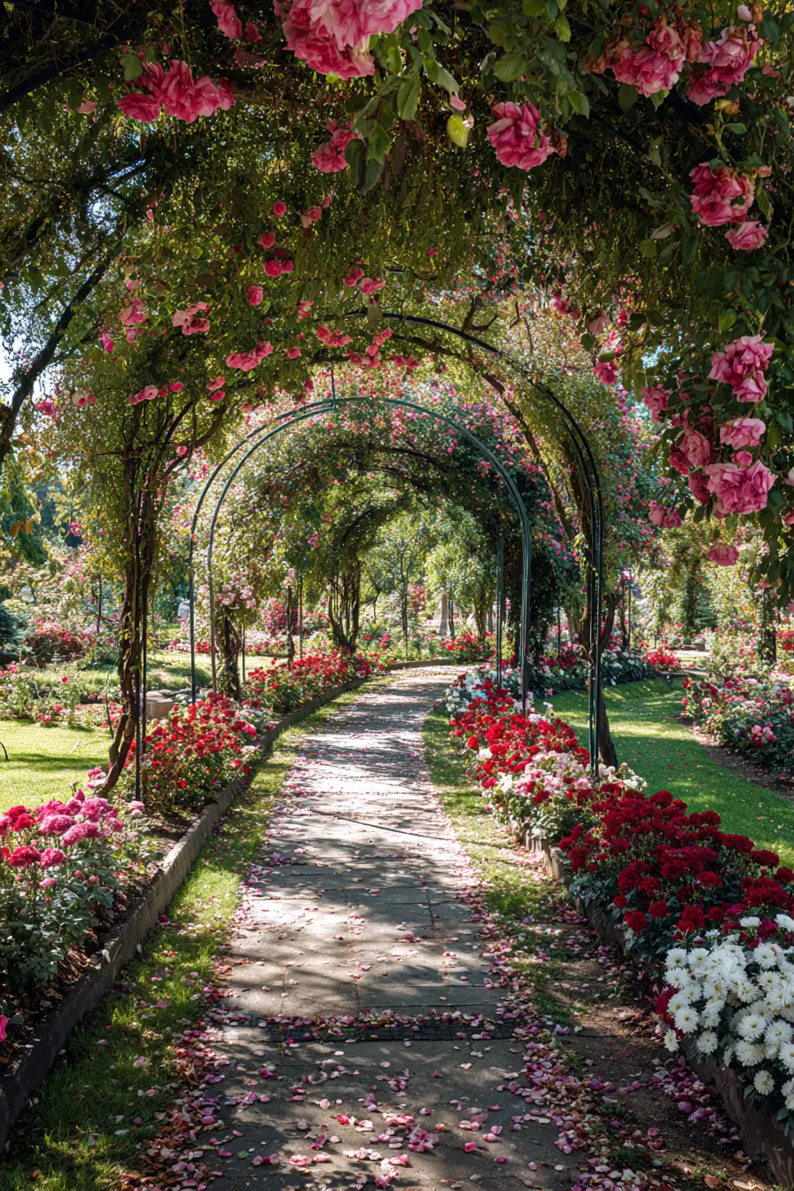 Rose-Covered Archway Path in a Cottage Garden