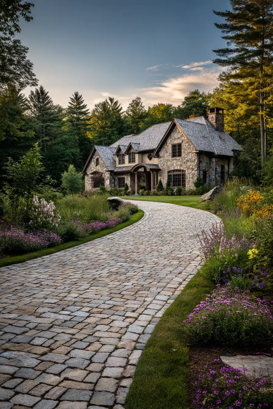 Curved Cobblestone Block Paved Driveway