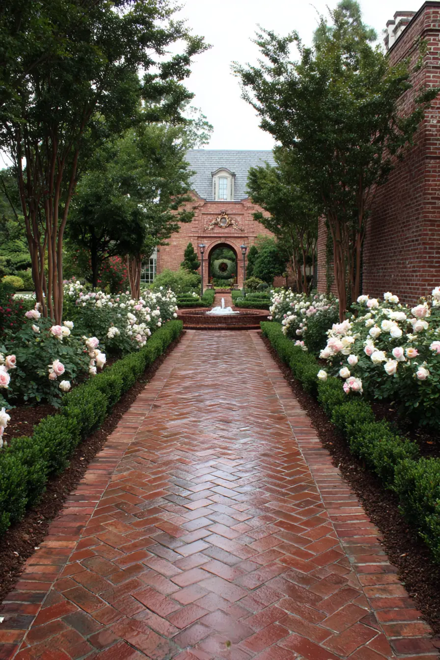Elegant Herringbone Brick Paver Walkway