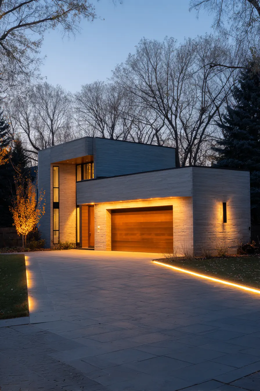 Modern Block Paving with Ambient Lighting