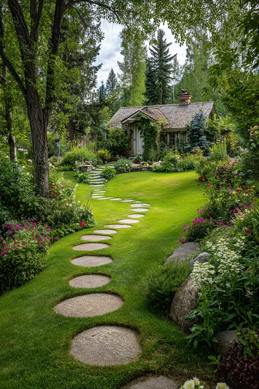 Cottage Garden Path with Round Stepping Stones