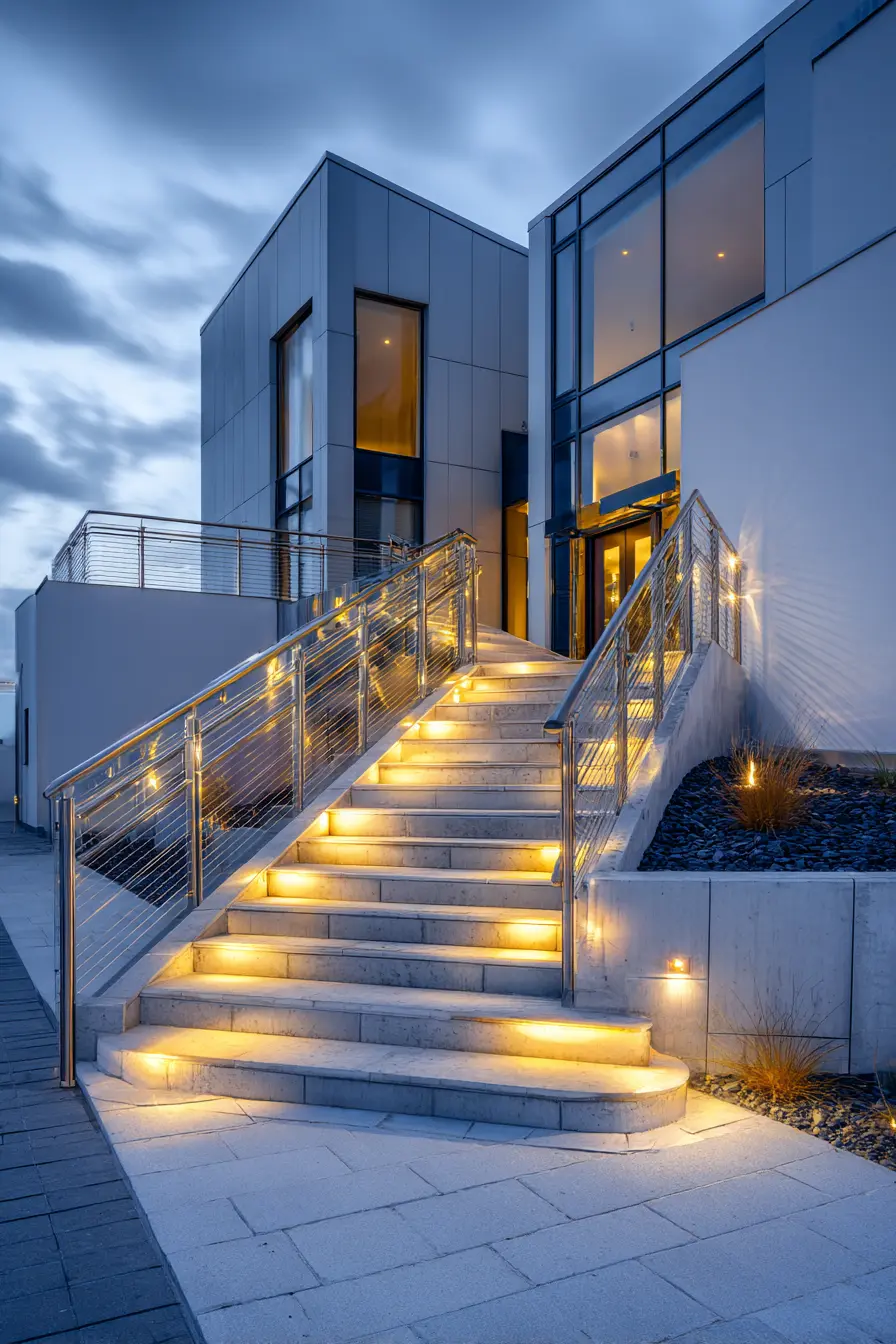 Modern Stainless Steel Handrail with Step Lighting