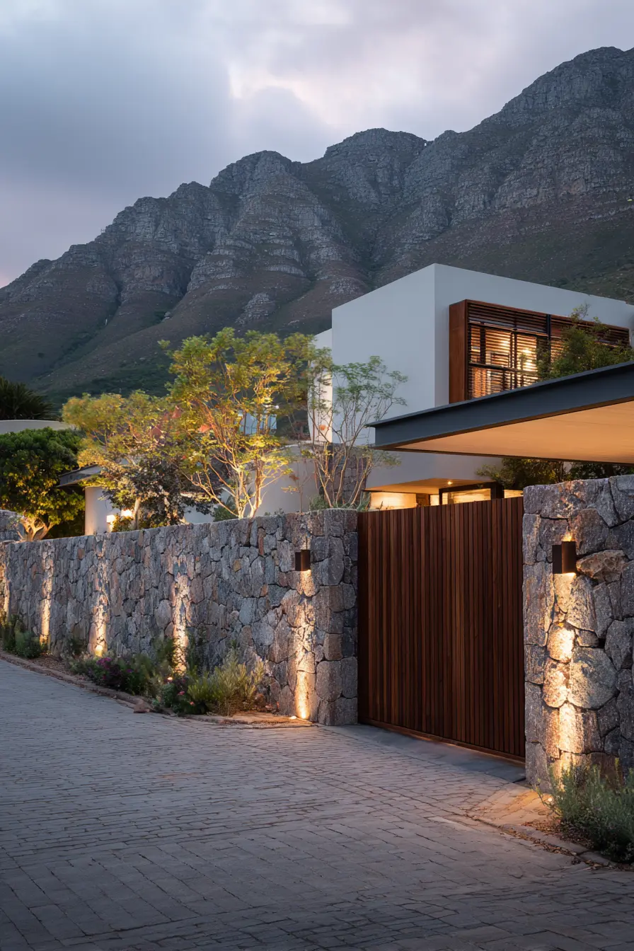 Stone and Wood Fence with Modern Elegance
