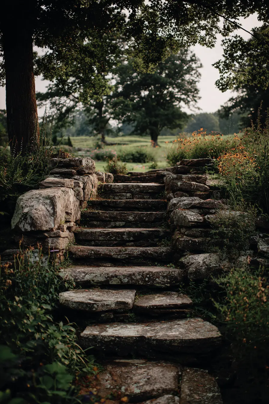 Timeless Stone Garden Stairs with Rustic Charm