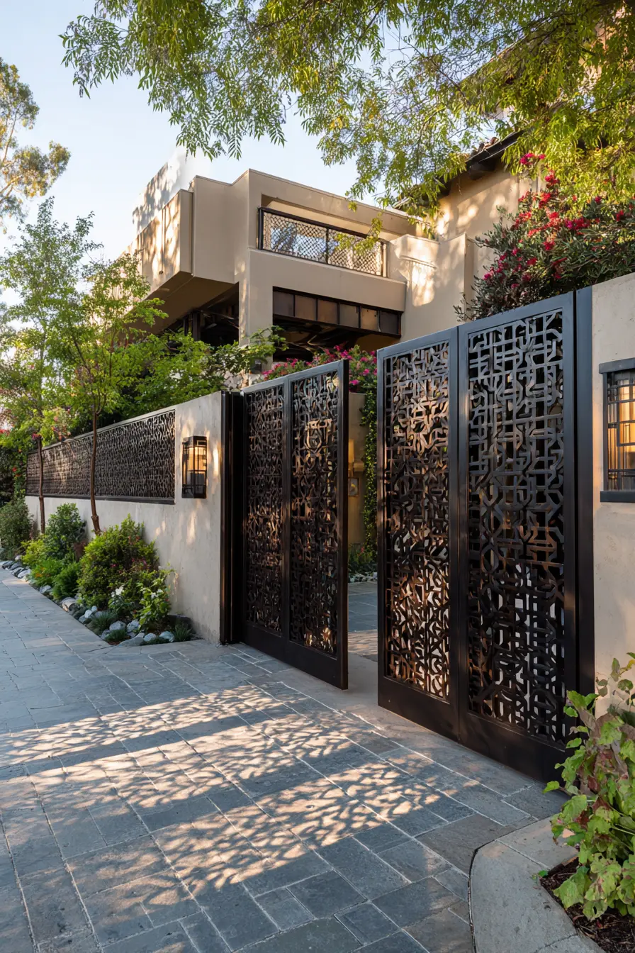 Contemporary Gate with Geometric Metal Panels