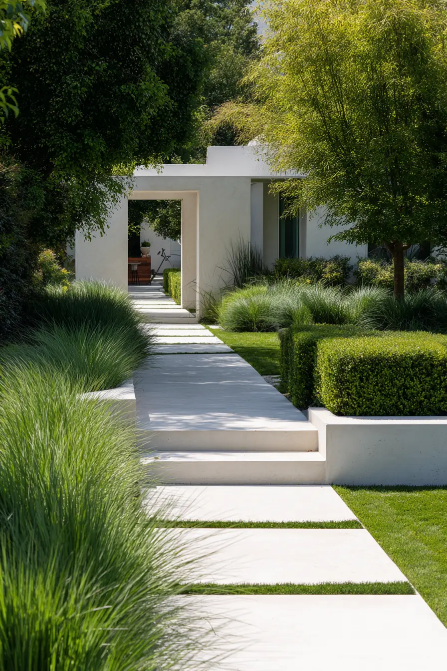 Sleek Modern Concrete Pathway with Green Accents